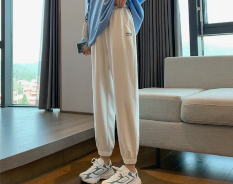 运动裤女宽松束脚休闲九分裤春秋冬季加绒加厚...