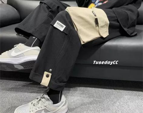 大口袋工装裤男士春秋高街ins潮牌直筒裤宽...