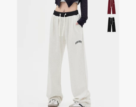 CRYxNIR美式撞色拼接垂感直筒休闲卫裤...