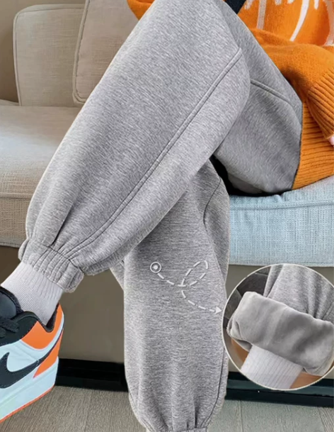 灰色运动裤女秋冬季2023新款小个子加绒束...