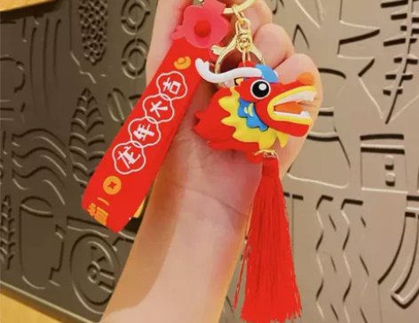 创意国潮龙年大吉龙头挂件钥匙扣卡通情侣书包...