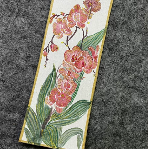 纯手绘国画书签 描金 蝴蝶兰 可接定制 满...