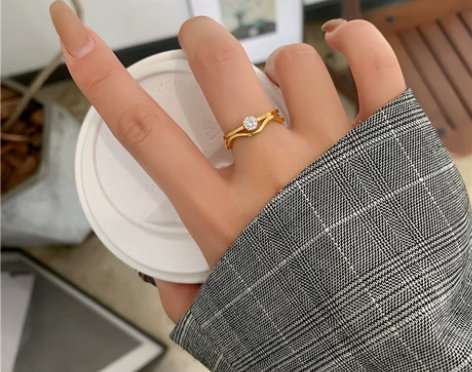 几何弯曲时尚镶钻戒指2件套韩版简约个性指环...