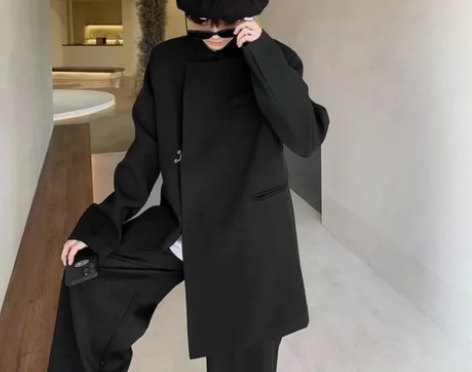 国风新中式男装设计感不规则立领诘襟西服休闲...