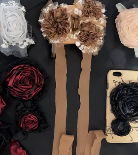 展红绫布艺手作浮生花事飘带布艺玫瑰抓夹干枯...