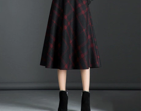 2021秋冬新款格子毛呢半身裙中长款韩版高...