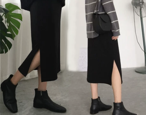 a字半身裙女秋冬中长款包臀半身长裙港味开叉...