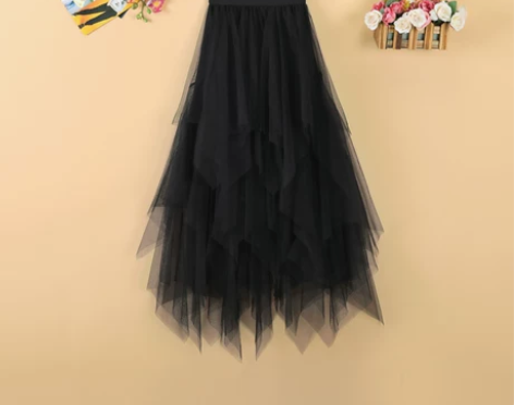 网纱半身裙女2019年春夏新款高腰百褶雪纺...