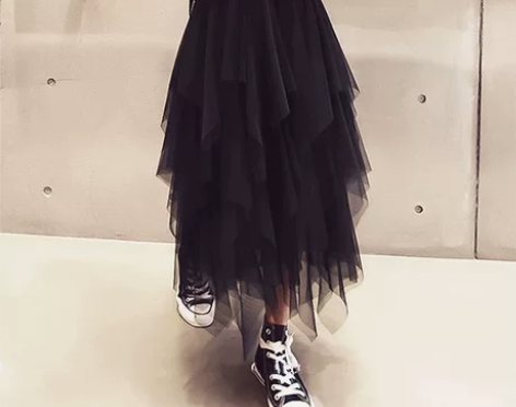 专柜23新款不规则高腰网纱蓬蓬裙中长款裙子...