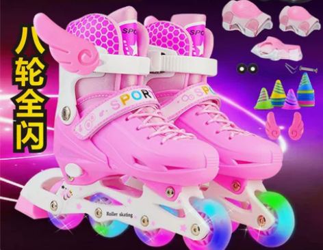溜冰鞋儿童全套装男女直排轮旱冰鞋轮滑鞋3-...