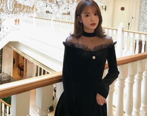LADY ALICE赵静 港风复古长袖连衣...