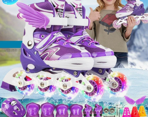 ?溜冰鞋儿童全套装男女旱冰轮滑鞋直排轮可调...