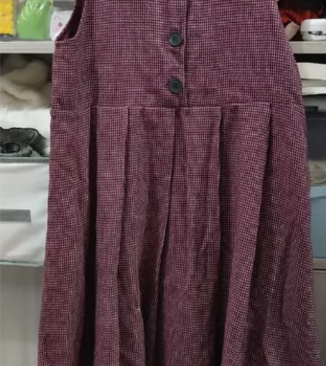 中长款连衣裙女复古文艺单排扣无袖秋冬背心裙...