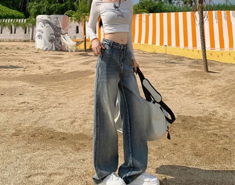 ZAZN美式复古水洗休闲直筒阔腿裤夏季新款...