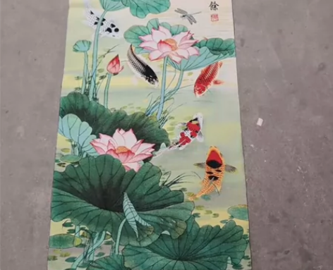 忍痛，转让)赔钱，五鱼图山水画刺绣织锦，画...