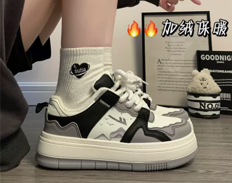 回力加绒女鞋水墨画原创板鞋女2023冬季