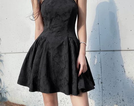 chic韩版特色提花黑色抹胸裙女 2021...