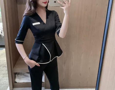 足浴技师工作服女秋冬美容院新款足疗师养生会...