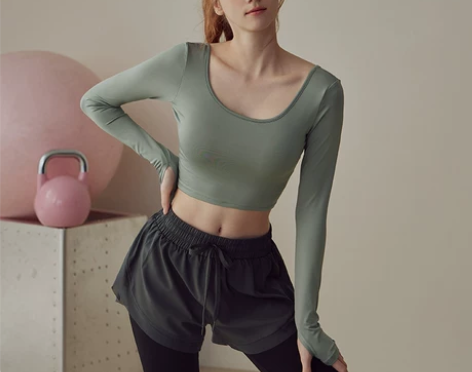 瑜伽服带胸垫长袖秋冬款运动上衣套装美背专业...