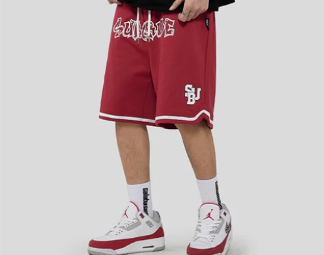 美式潮牌嘻哈字母印花红色休闲短裤男夏季宽松...