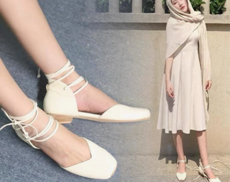 2022绑带粗跟单鞋女复古仙女芭蕾舞鞋中跟...