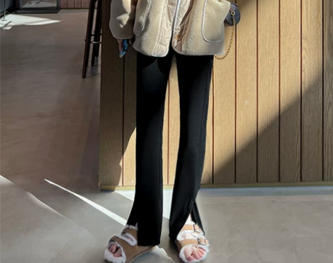 阔腿裤子秋冬黑色西装裤高腰休闲宽松微喇开叉...