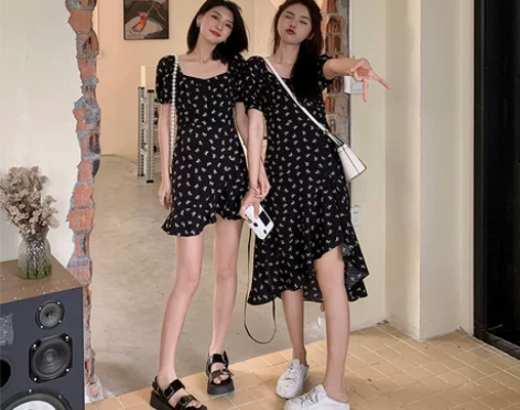 张大人大码女装胖妹妹mm显瘦泡泡袖闺蜜小黑...