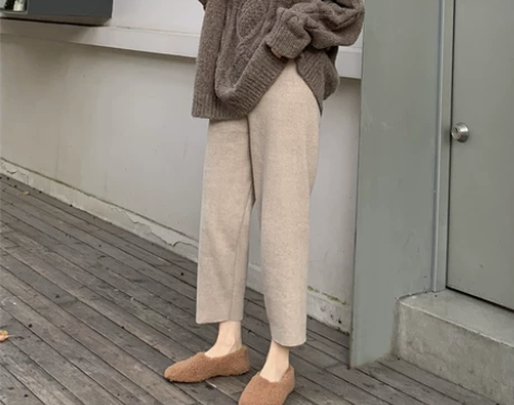 针织阔腿裤2018秋冬新款休闲哈伦裤宽松直...