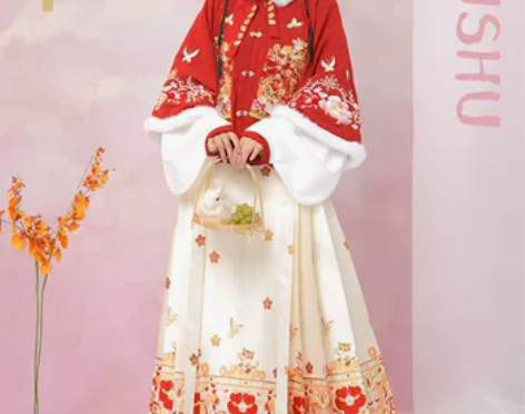 玉术原创汉服女拜年服装明制加厚马面裙刺绣方...