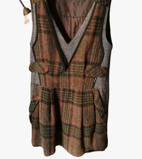 格子背带连衣裙毛呢M码 衣长84㎝胸围46...