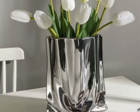 轻奢风电镀银色口袋花瓶网红高级感插花器简约...