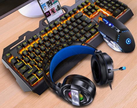 银雕V2游戏键盘鼠标耳机三件套装机械手感键...