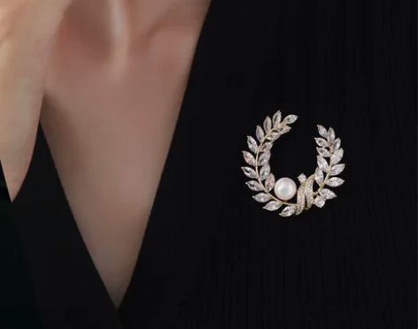 陌上猫原创设计淡水珍珠大牌胸针橄榄枝气质