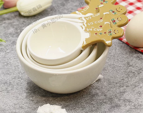 多款姜饼人量勺人气冲钻3D手绘陶瓷量杯量匙...