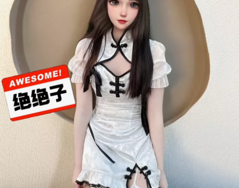 新中式风黑白旗袍lolita连衣裙暗纹立领...