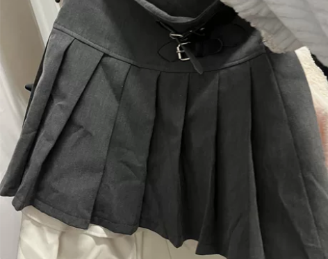 灰色短裙女夏季灰色高腰小个子有内衬辣妹A字...