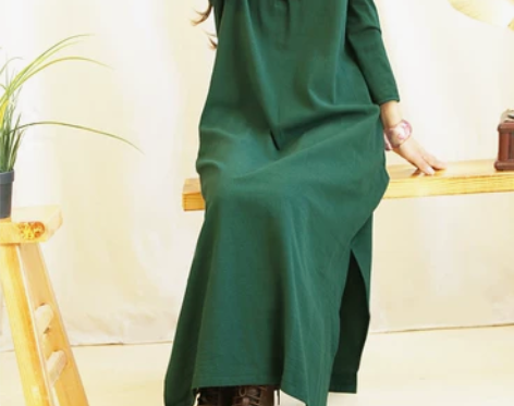 复古文艺范秋装中国风盘扣连衣裙宽松长袖气质...