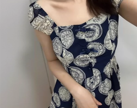 日系vintage风格偏lo地球人绀色雪纺...