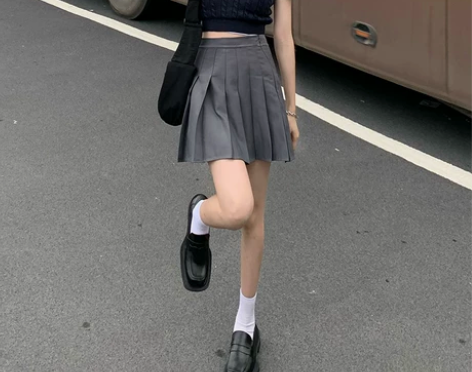 百褶半身裙女学院风jk高腰灰色a字短裙… ...