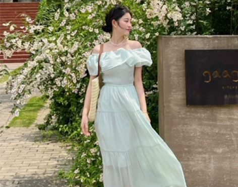 樱田川岛2023夏季法式温柔淑女风甜美一字...