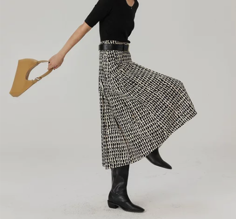 中长款HeyDress法式复古几何半身裙女...