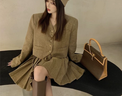 辣妹穿搭时尚套装女秋冬复古港风长袖西装外套...