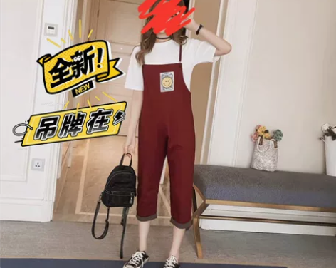 文艺小清新连体阔腿裤，棉麻笑脸背带裤。 全...