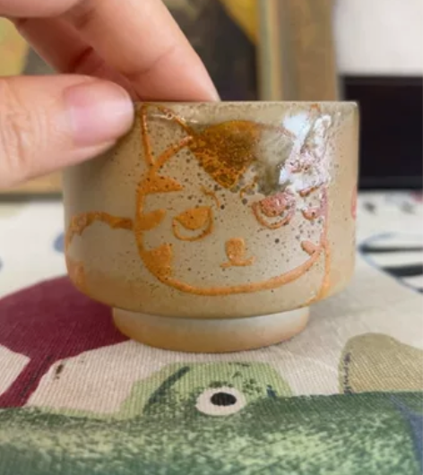 景德镇购入的手工陶瓷猫咪手握杯 陶溪川入，...