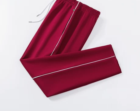 酒红色校服裤子一道杠深红色校服裤白细线小学...