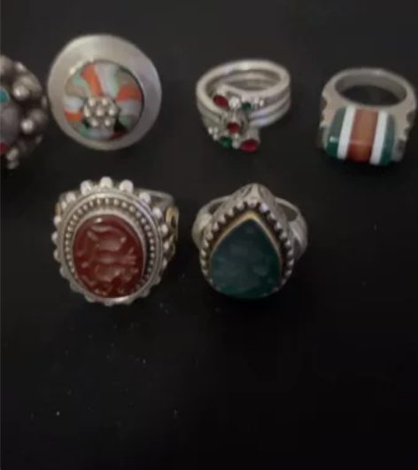 摩洛哥巴基斯坦老银戒指镶嵌琉璃戒指 帐篷戒...