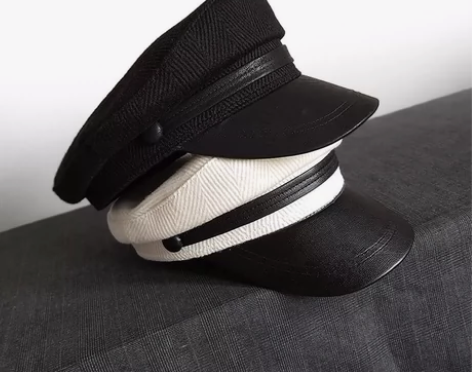 秋冬小帽檐鸭舌帽女黑色水手帽呢子平顶帽子休...