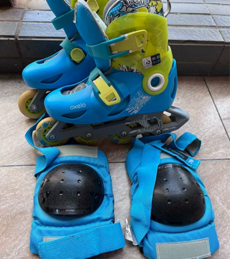 迪卡侬轮滑鞋儿童初学者溜冰鞋套装全女童男童...