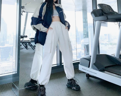 桥花白色阔腿裤女工装裤显瘦高腰夏季薄款宽松...