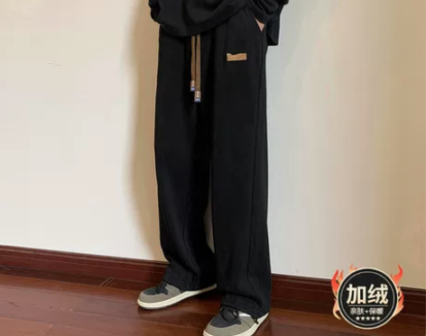 垂坠感裤子男款春秋季阔腿宽松运动男生潮流束...